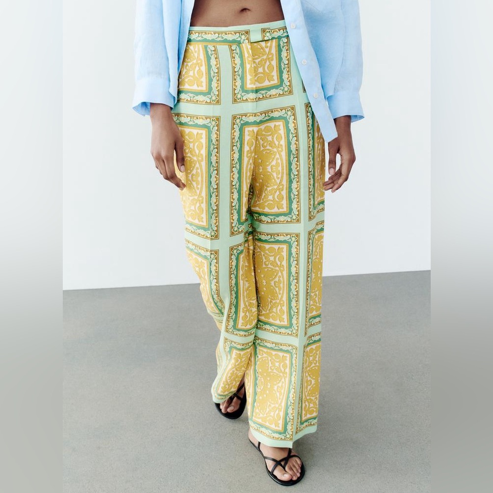 Zara Geometric Yellow and Green Trousers